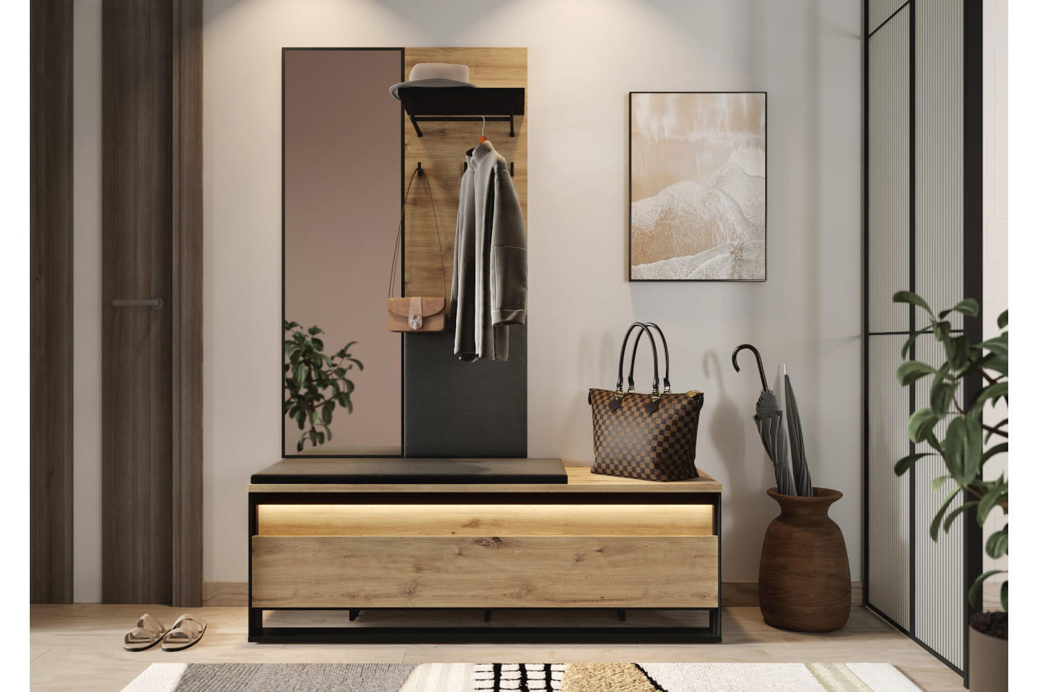 GARDEROBE Quant 1 - Schwarz/Eiche Artisan, Holzwerkstoff (135/182/40cm) - Meblini