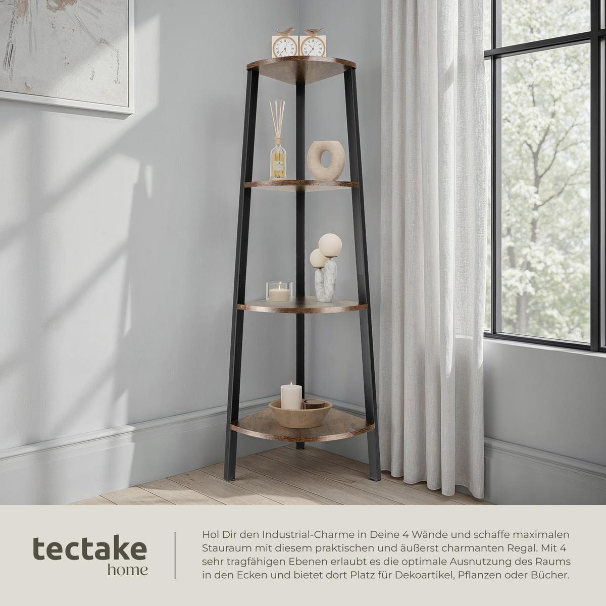 ECKREGAL Newbridge,inklusive Kippschutz, 34 x 34 x 125 cm,Industrial Holz dunkel, rustikal - Rostfarben, Holzwerkstoff (34/125/34cm) - tectake