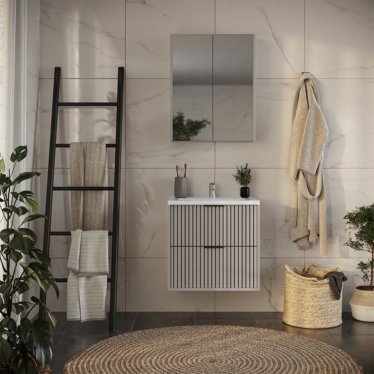 BADMÖBEL-SET Ruford Cashmere 3 Teile - Kaschmir, Holzwerkstoff (60/57/45cm) - Vicco