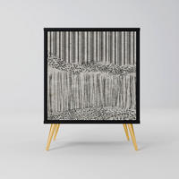SIDEBOARD GRAIN LINES, Schwarz, 57,5x42x75,5 cm, Goldfarbene Metallfüße - Goldfarben/Multicolor, Holzwerkstoff/Metall (57.5/75.5/42cm) - SpaceRebels
