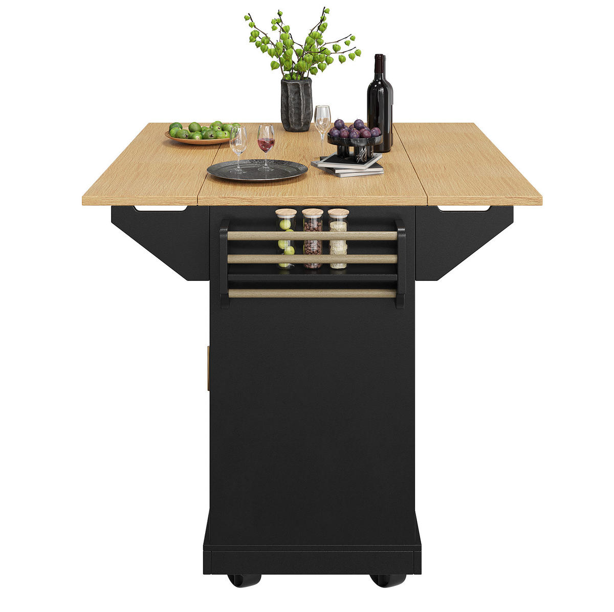KÜCHENINSEL 120/40/95 cm Schwarz aus MDF und Metall mit klappbarer Tischplatte - Schwarz, Holzwerkstoff (40/95/120cm) - OKMYHOME