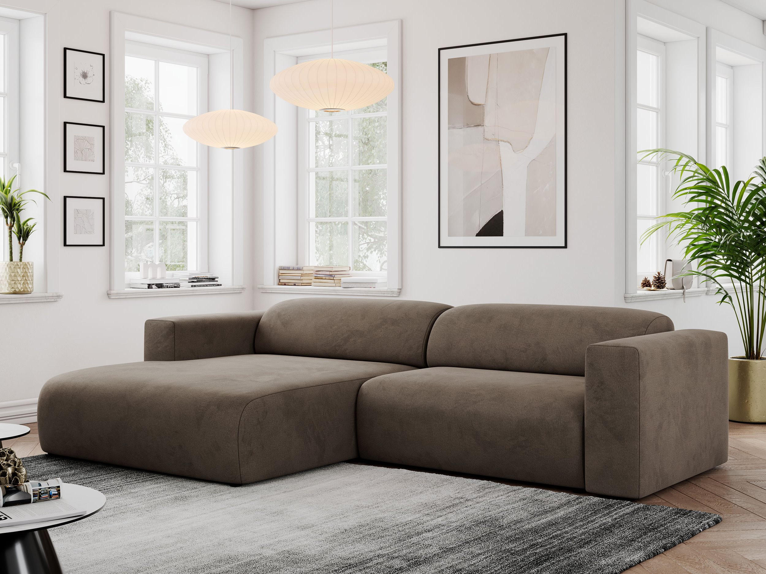ECKSOFA PASADENA Braun Velvet - Links Seite - Schwarz/Braun, Kunststoff/Textil (288/180cm) - MKS