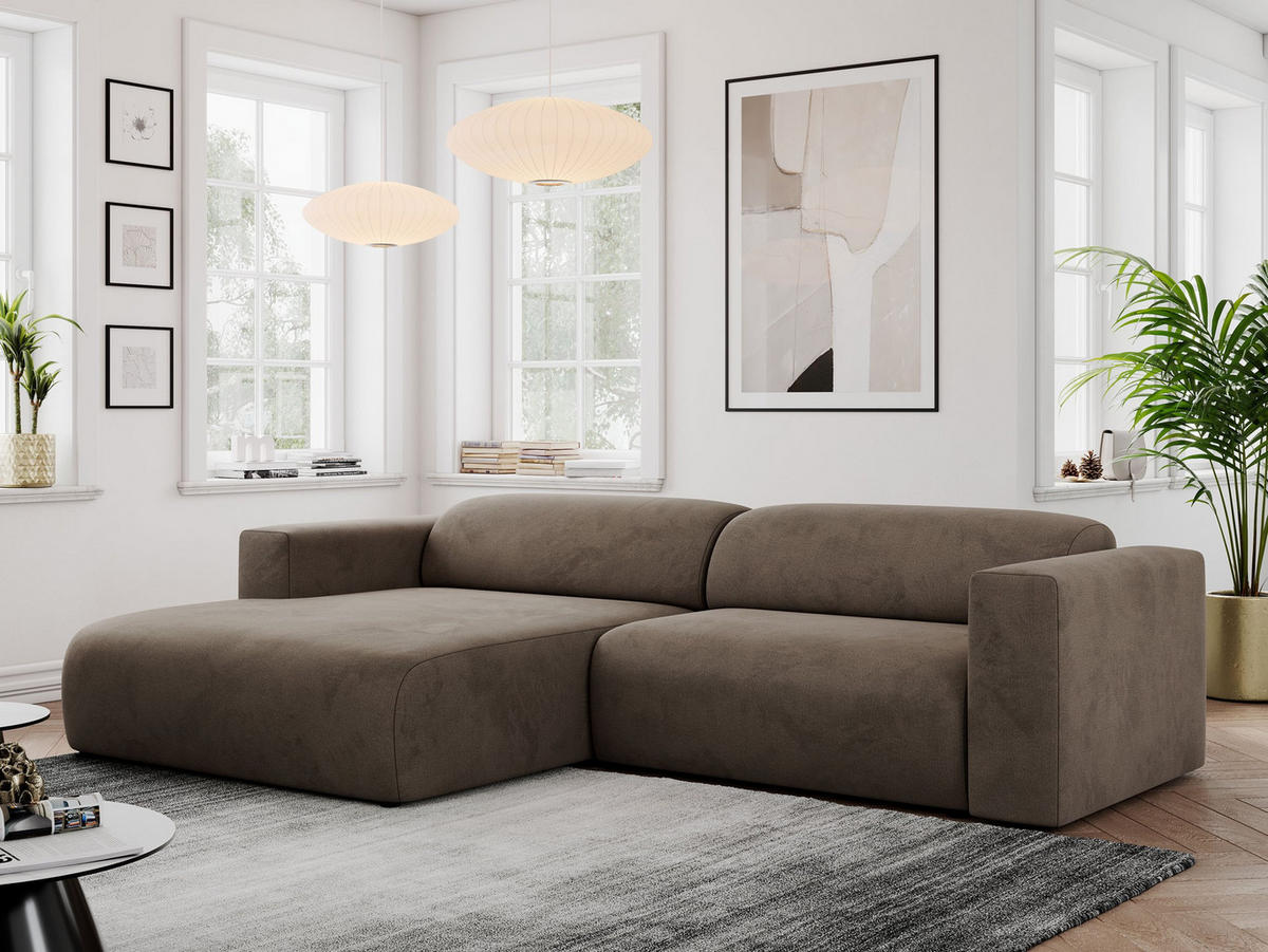 ECKSOFA PASADENA Braun Velvet - Links Seite - Schwarz/Braun, Kunststoff/Textil (288/180cm) - MKS