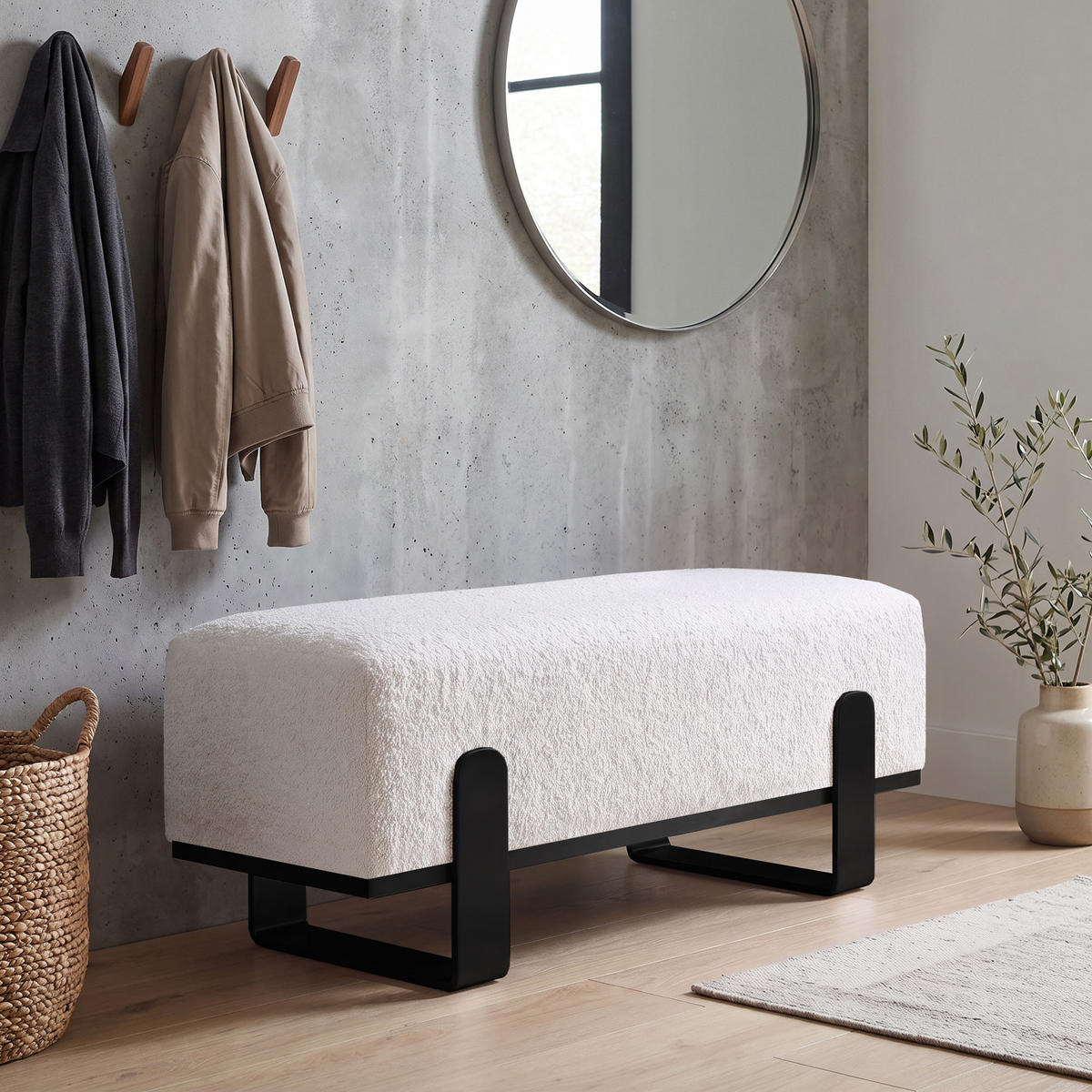 SITZBANK Melissa, Polsterbank 80 cm mit Metallgestell, Bouclé-Stoff, Hellbeige+Schwarz - Beige/Schwarz, Metall (80/47/35cm) - Beautysofa