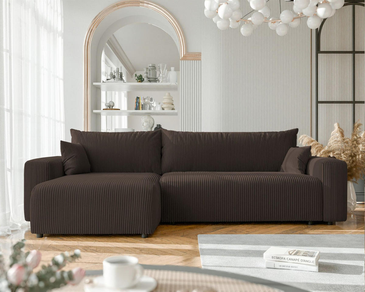 ECKSOFA Luna Max Mit Schlaffunktion - Dunkelbraun, Holzwerkstoff/Textil (278/145cm) - Fun Möbel