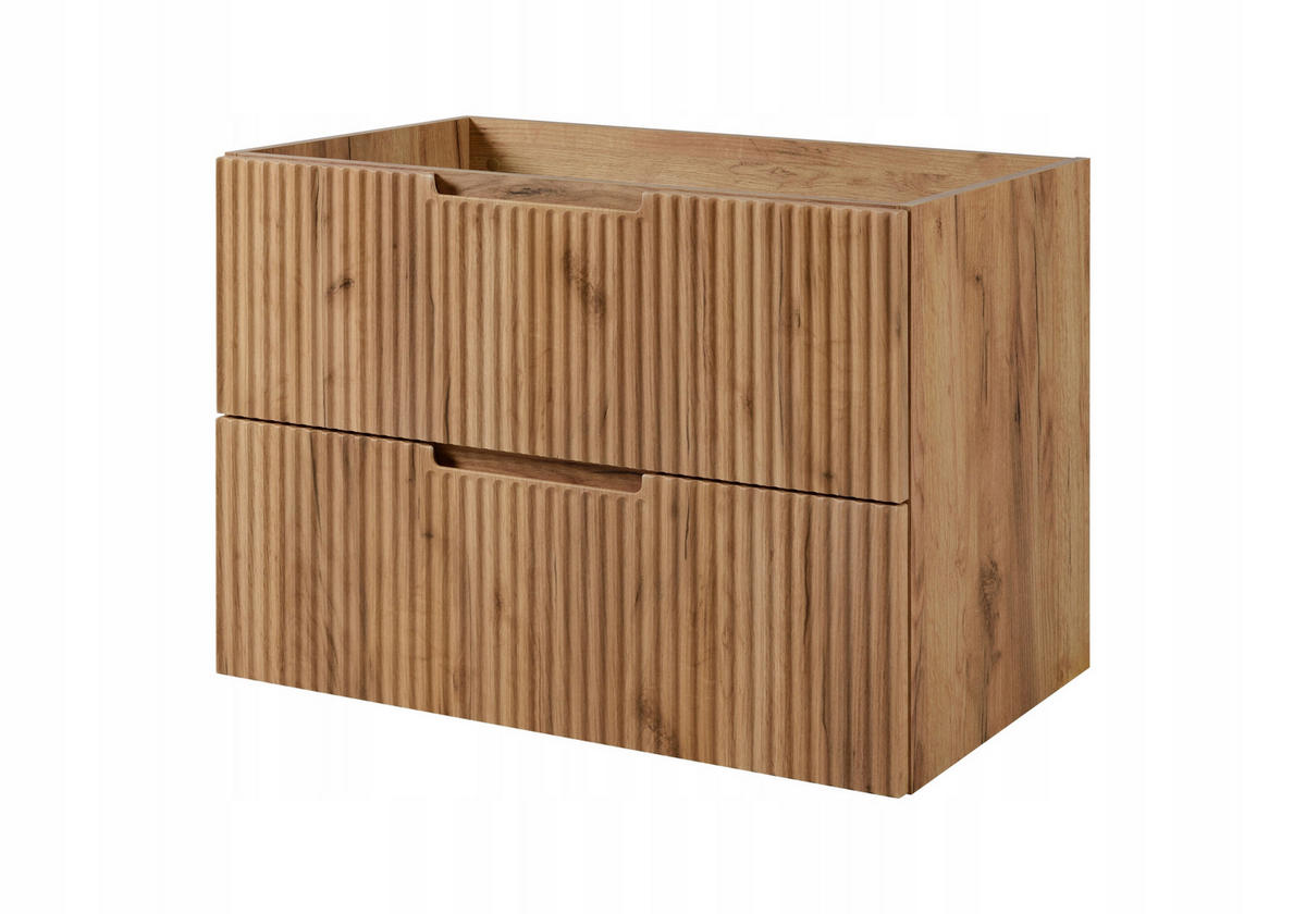 WASCHBECKUNTERSCHRANK VENA 100 cm mit Arbeitsplatte Farbe: Matt Schwarz mit einem Regal Gerillte Vorderseite Eichen Craft - Eichefarben/Schwarz, Holzwerkstoff (100/58/46cm) - Rodan