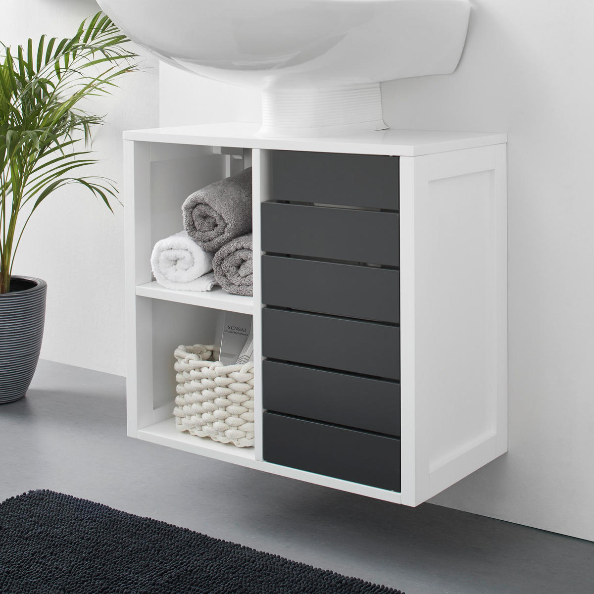 WASCHBECKENUNTERSCHRANK Tia Grau/Weiß ca. 60 / 54 / 30 cm - Grau, Holzwerkstoff (60/54/30cm) - Bessagi Home