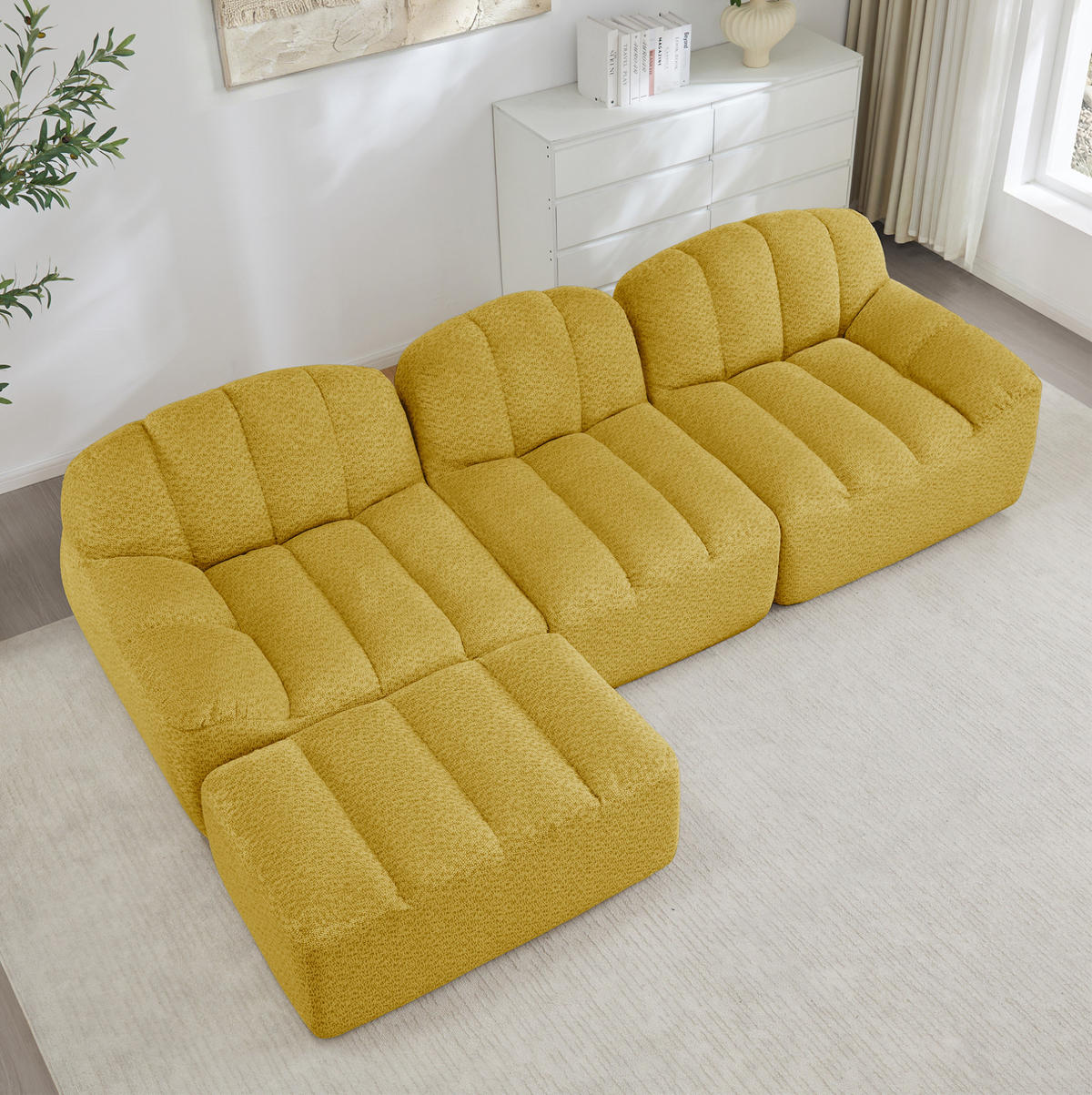 ECKSOFA 288/165/79 cm gelb aus granuliertem Fleece als 3-Sitzer mit Ottoman - Gelb, Textil (165/288cm) - OKWISH