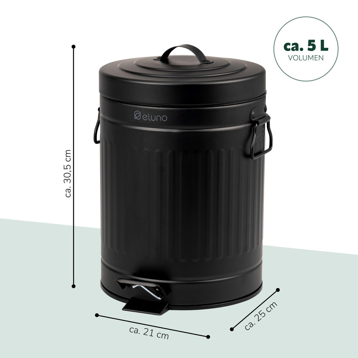 KOSMETIKEIMER Treteimer VINTAGE, 5 Liter, aus Metall, schwarz - Schwarz, Metall (21/30.5/21cm) - eluno