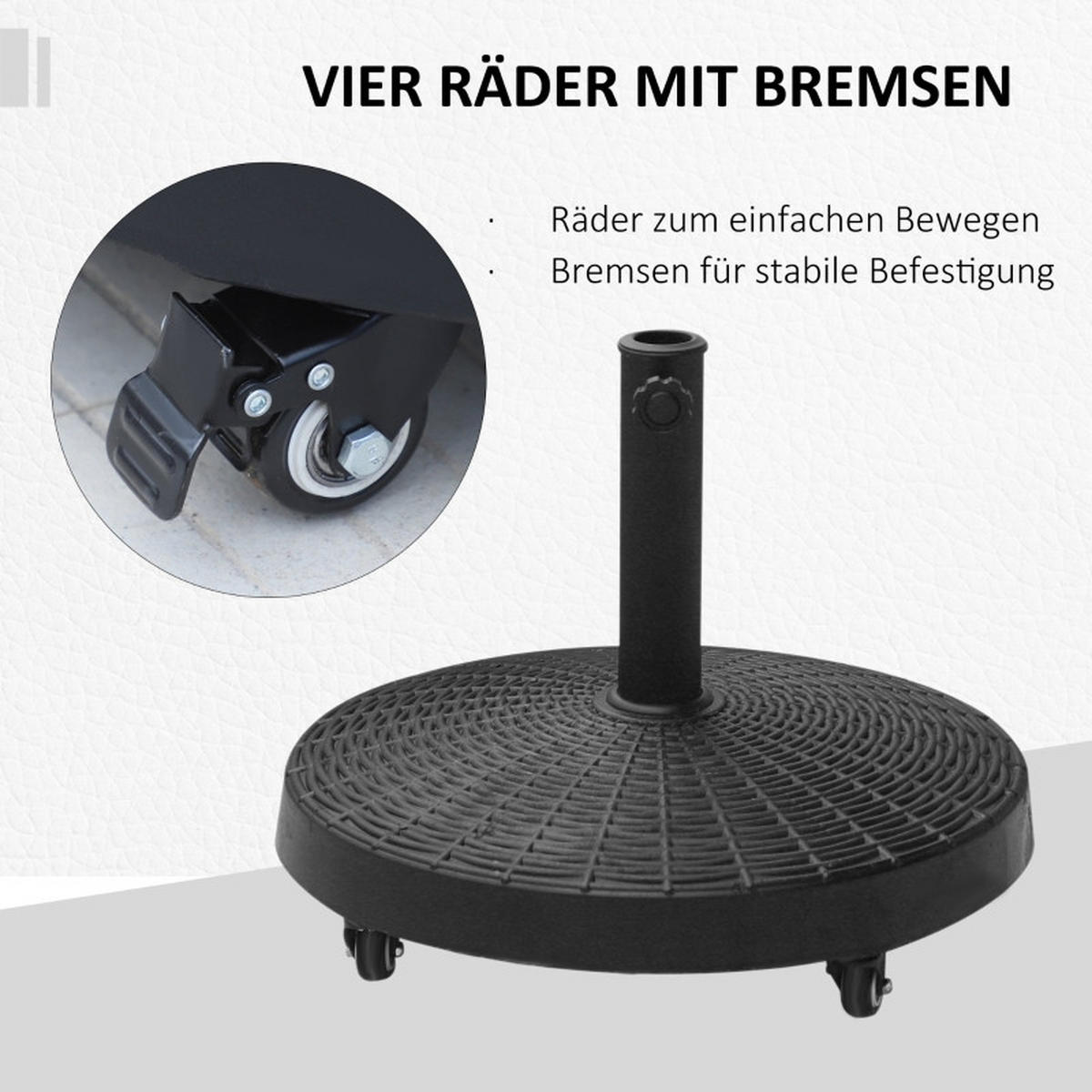 SONNENSCHIRMSTÄNDER 25 kg Rollen Rattanoptik - Schwarz, Metall (52/52cm) - Fortuna Lai