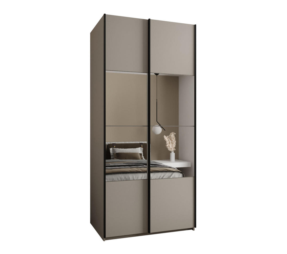 SCHWEBETÜRENSCHRANK 245,5/110/64 2-türig - Kaschmir/Schwarz, Holz/Metall (110/245/64cm) - Abiks Möbel