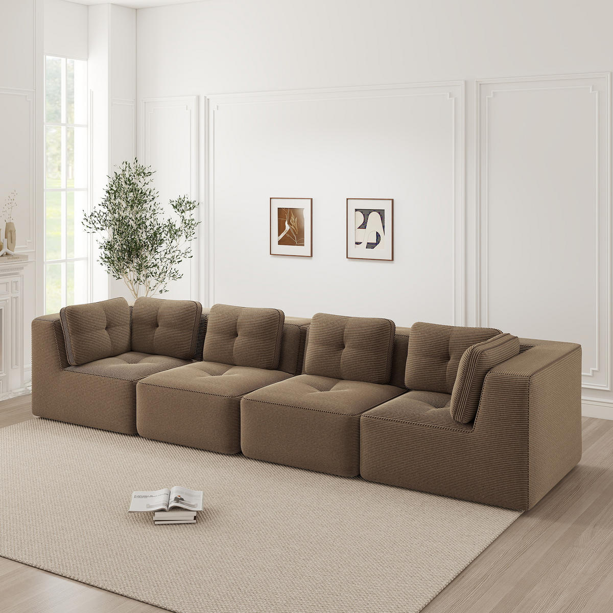 4-SITZER Sofa 386×104×69 cm Cordstoff rahmenlos modular, braun - Braun, Textil (104/69/386cm) - Luhomfu