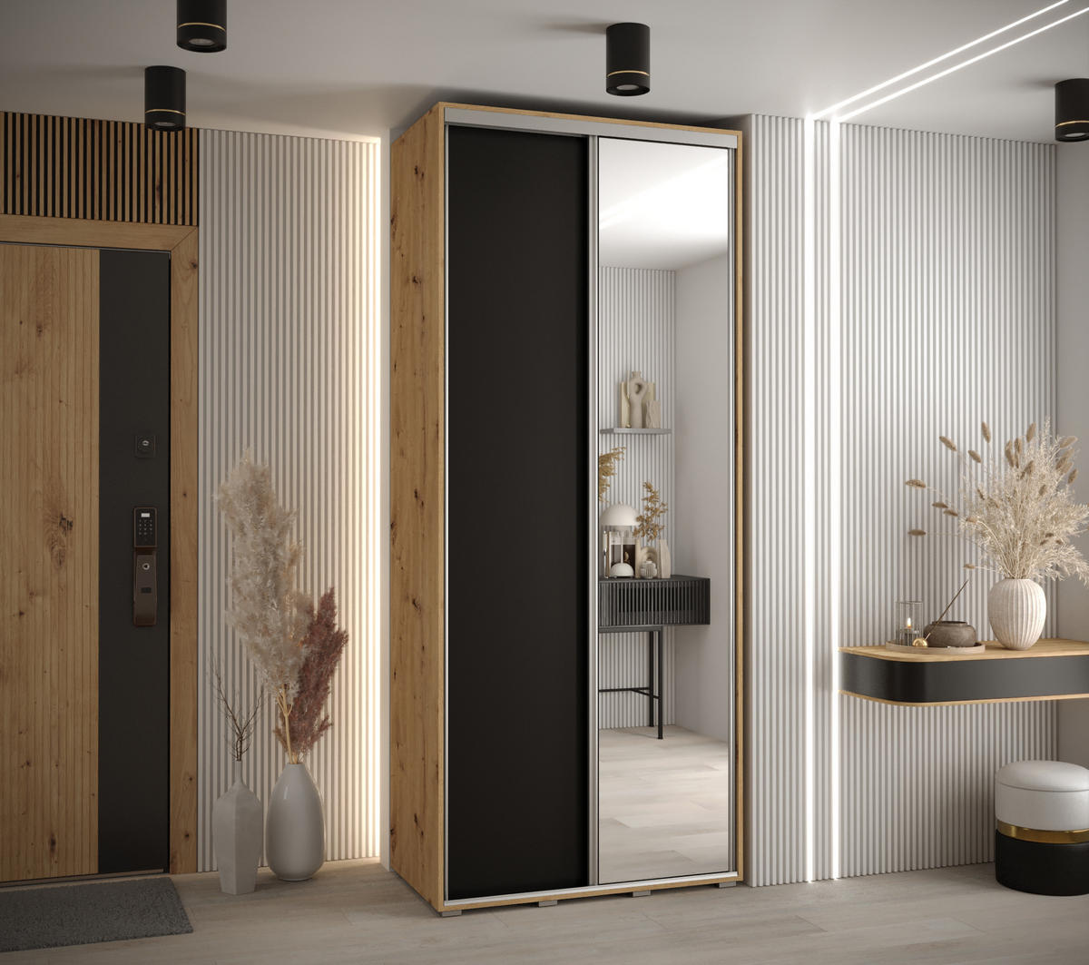 SCHWEBETÜRENSCHRANK 235,2/120/45 2-türig - Silberfarben/Schwarz, Holz/Metall (120/235/45cm) - Abiks Möbel