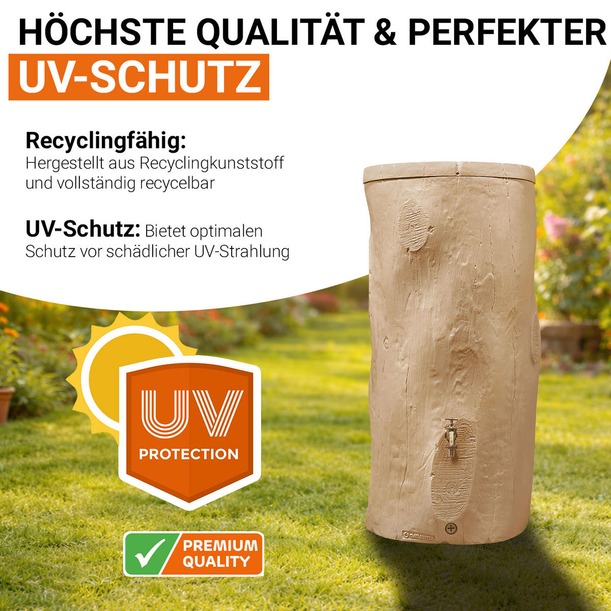 STOCK Regentonne 250 L, light - Braun, Kunststoff (60/119/60cm) - GARANTIA
