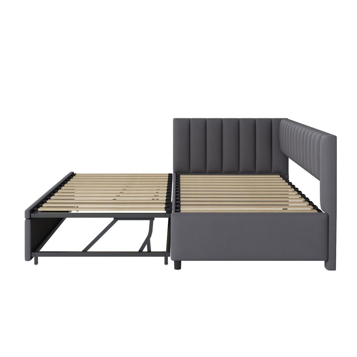 POLSTERBETT aus Samt 90x200 cm in Grau mit Ausziehbett - Grau, Textil (90/180cm) - Modfu