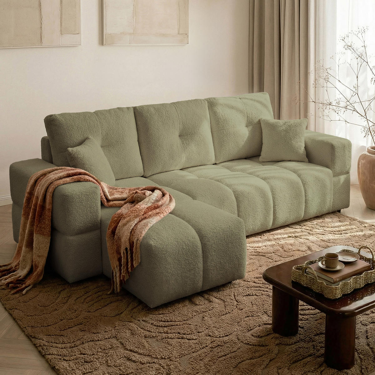 ECKSOFA BUENO mit Schlaffunktion und Bettkasten Grün - Grün, Kunststoff/Textil (250/148cm) - Idohome