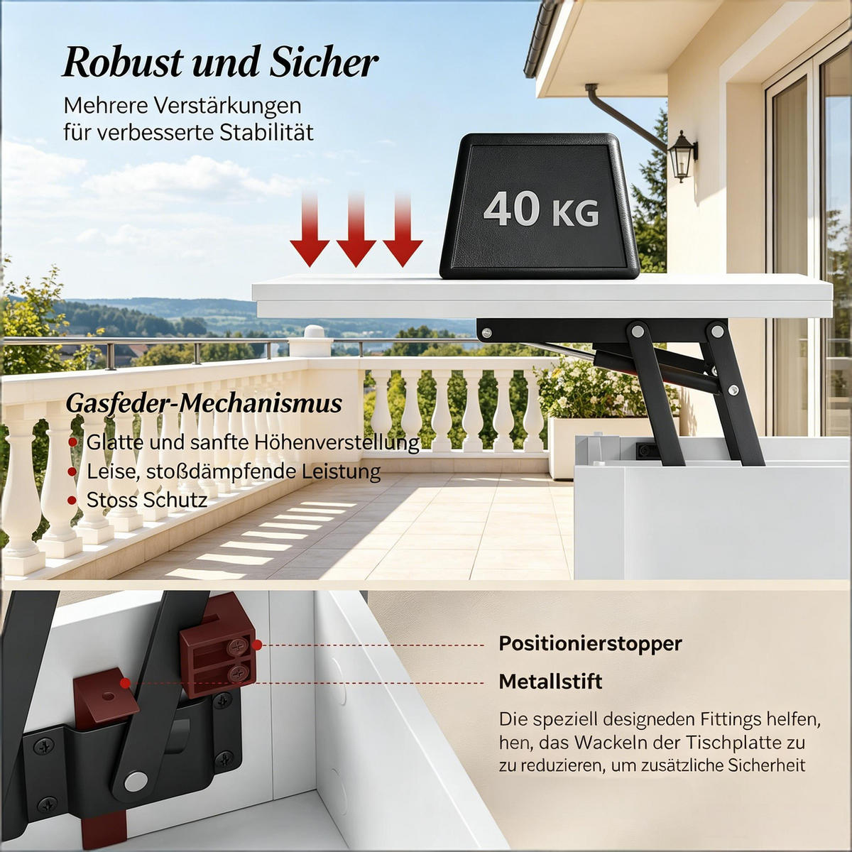 COUCHTISCH höhenverstellbar ausziehbar Weiß als Esstisch - Weiß, Holzwerkstoff/Metall (100/45/53cm)