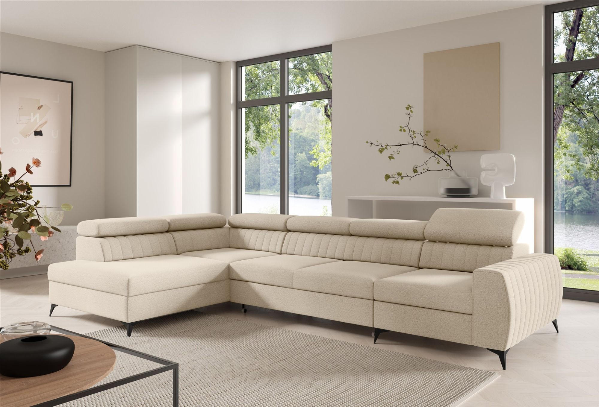 ECKSOFA Toronto Xl - Creme, Holzwerkstoff/Textil (340/200cm) - Fun Möbel