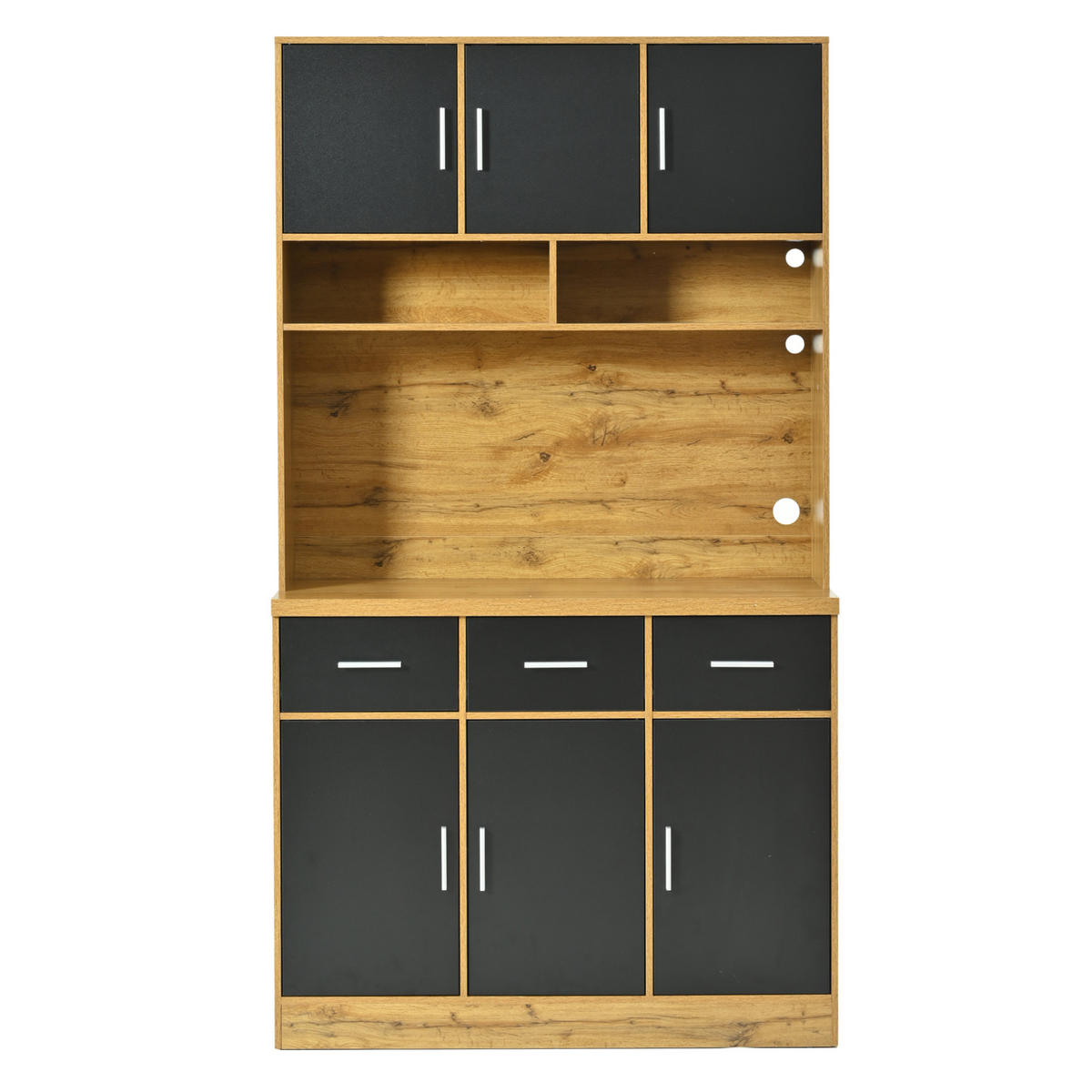 BUFFETSCHRANK aus MDF in Natur/Schwarz mit LED, Steckdosenleiste und Schubladen, 100/40/180 cm, Natur/Schwarz - Naturfarben, Holzwerkstoff (40/180/100cm) - Redom