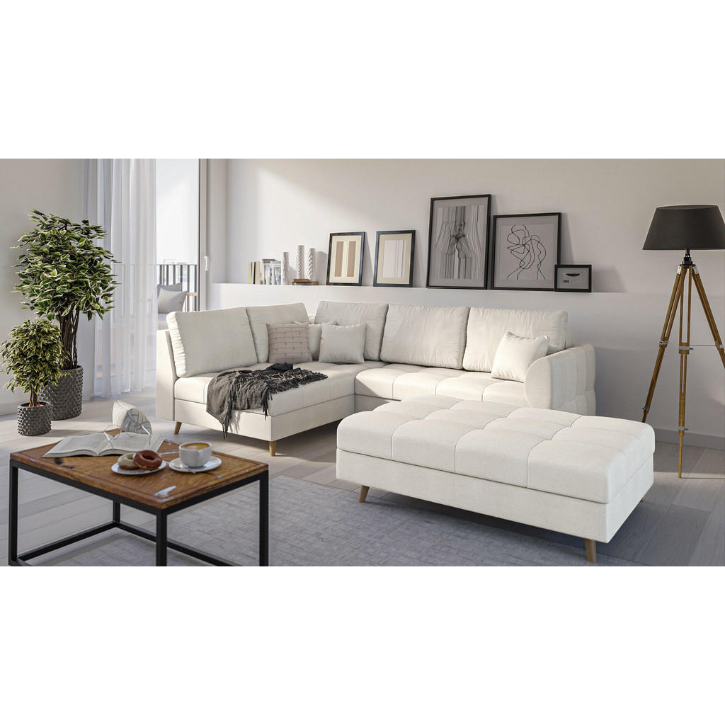 Thumbnail - S-Style Möbel Ecksofa, Ecru, Textil, Echtholz,Buche, 5-Sitzer, Füllung: Silikon,Silikon,Komfortschaum, L-Form, Ottomane ...