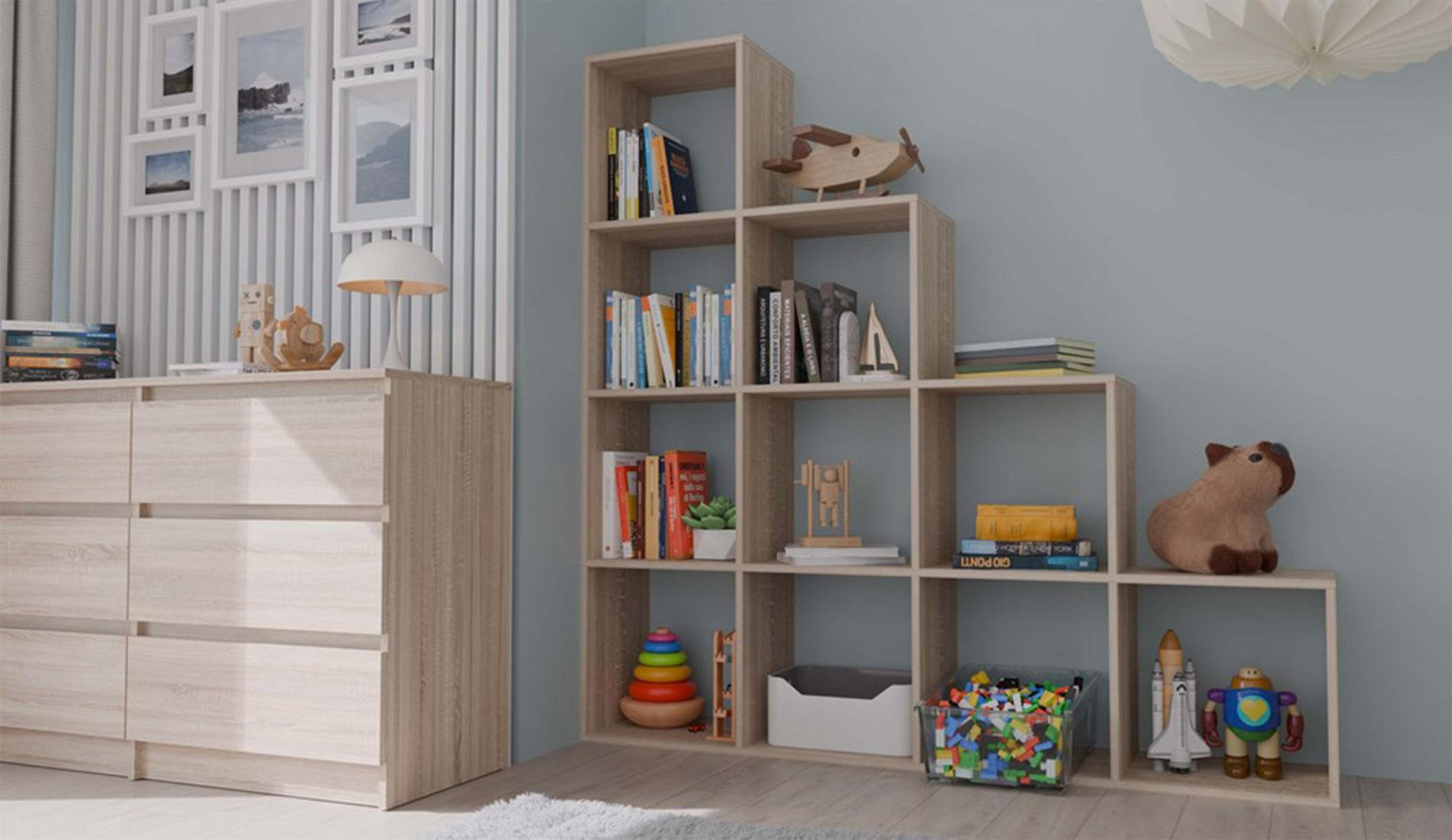 Thumbnail - Selsey Stufenregal, Sonoma Eiche, Holzwerkstoff, 10 Fächer, Rechteckig, 153x152x30 cm, Wohnzimmer, Regale, Bücherregale