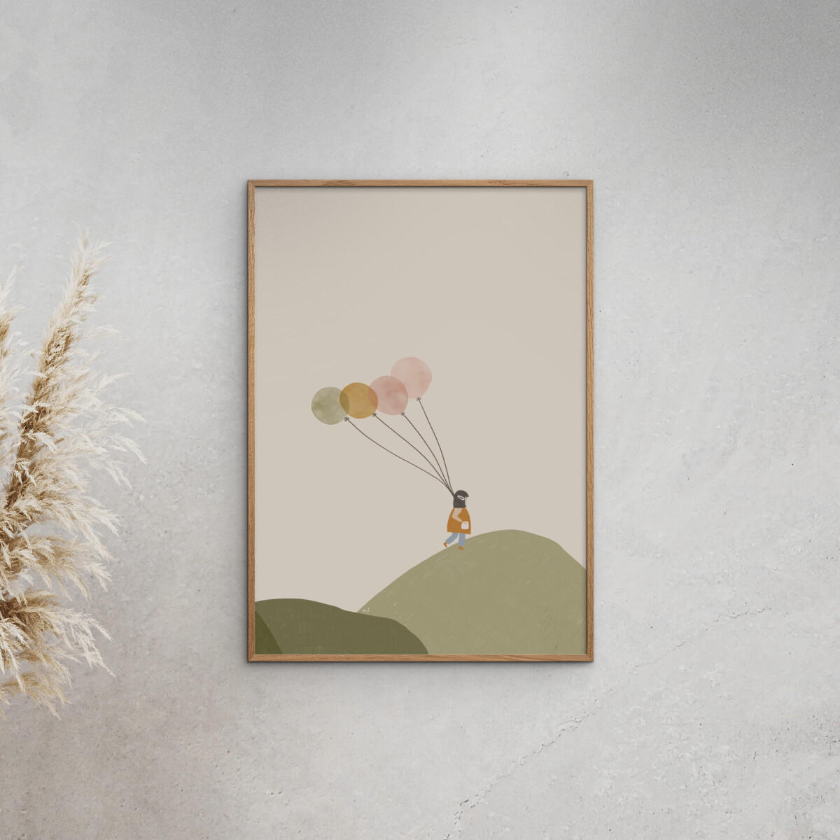 POSTER mit Rahmen Menina Lisboa - Girl and Her Balloons - Eichefarben/Multicolor, Holz/Papier (30/40cm) - Poster&Frame