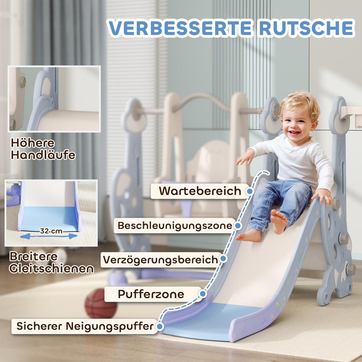 KINDERSCHAUKEL MIT RUTSCHE, Hellblau, Kunststoff - Hellblau, Kunststoff (147.5/107/160cm) - AIYAPLAY