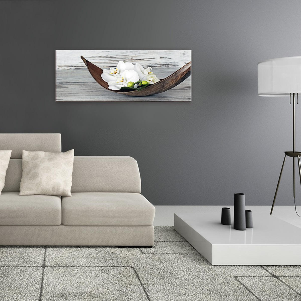 GLASBILD 80x30 cm Orchidee Weiß Grau - Anthrazit, Glas (80/30cm) - artissimo