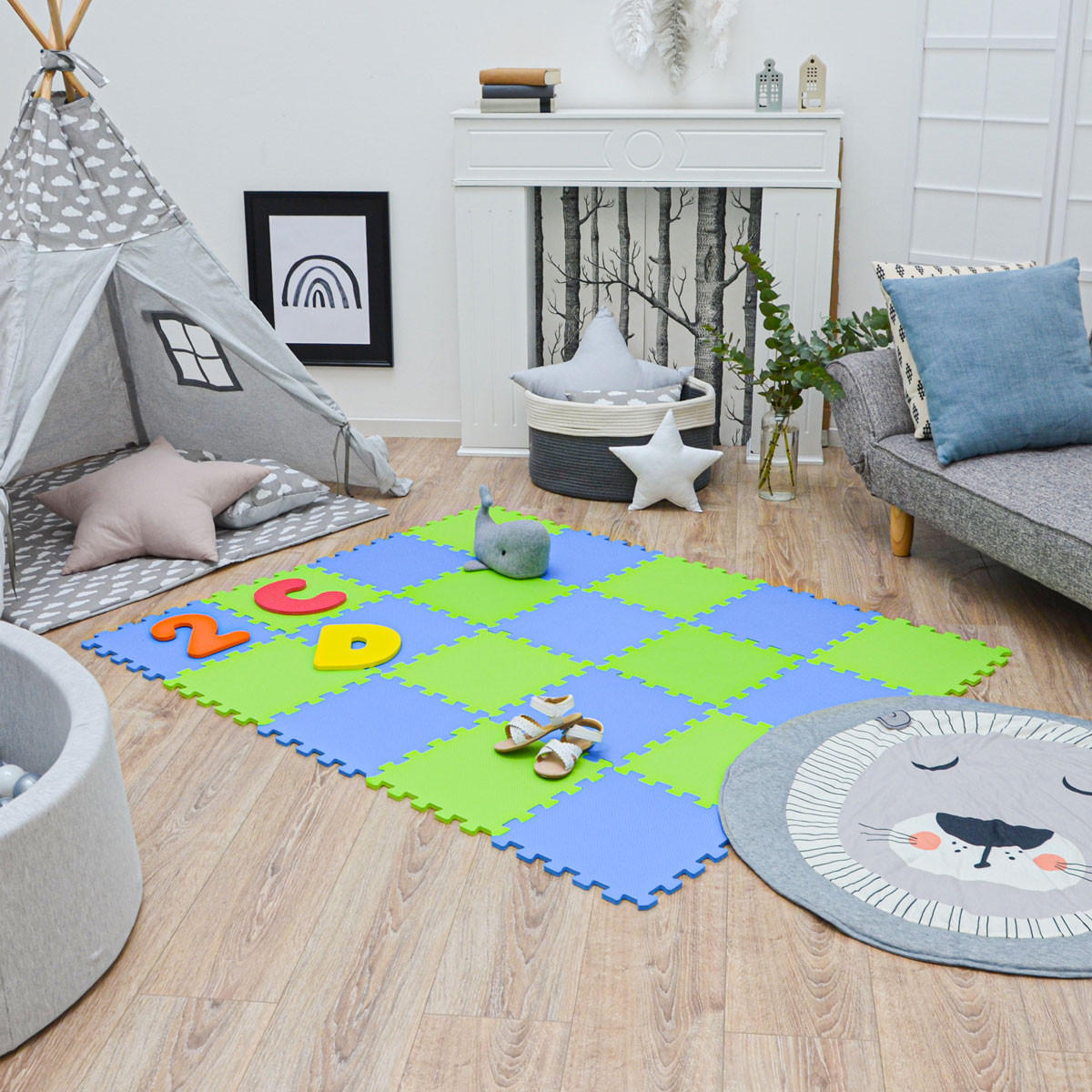 SPIELMATTE ab Null - 180/90/1 cm Puzzlematte Grün - Multicolor, Kunststoff (30/30cm) - Littletom