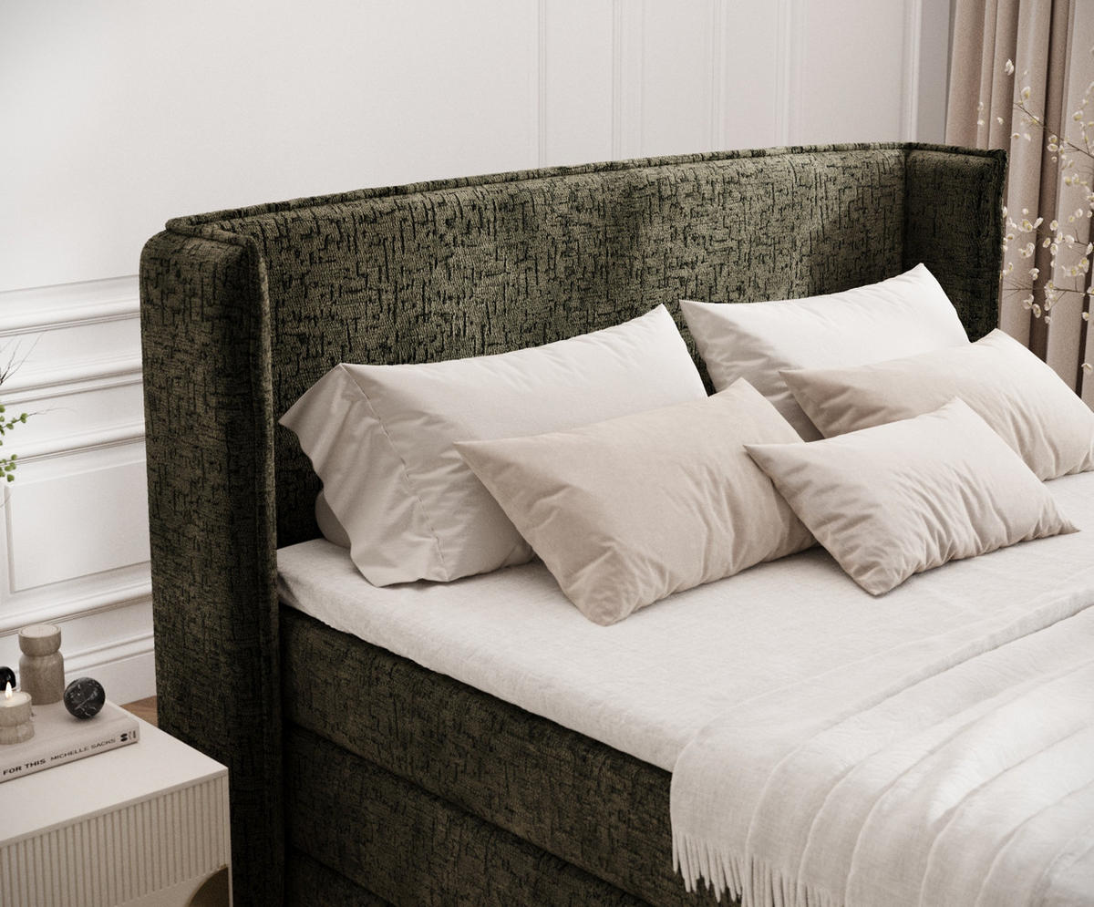 BOXSPRINGBETT Freeland Olivenfarbe 180/200 cm mit Matratze und Topper - Schwarz/Olivgrün, Holz/Holzwerkstoff (180/200cm) - Maison de Reve