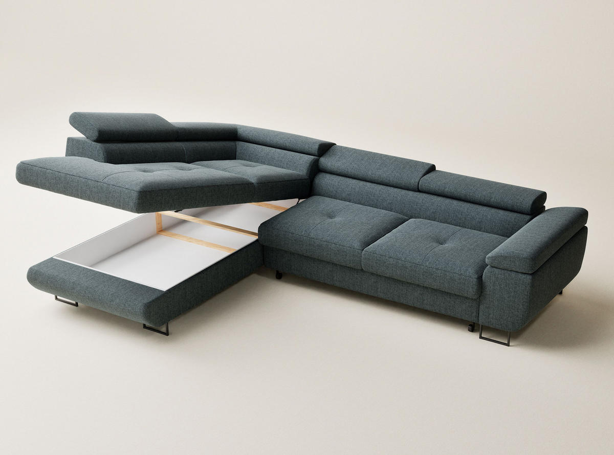 ECKSOFA Concord Blau Webstoff - Links Seite - Blau/Schwarz, Holz/Holzwerkstoff (203/277cm) - Maison de Reve