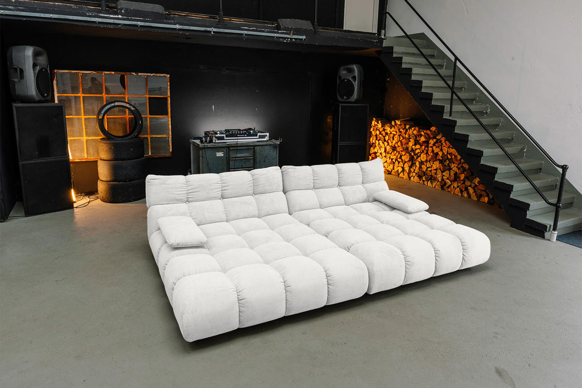BIG SOFA VIVIEN Weiß Cord - Schwarz/Weiß, Kunststoff/Textil (296/85/178cm) - KAWOLA