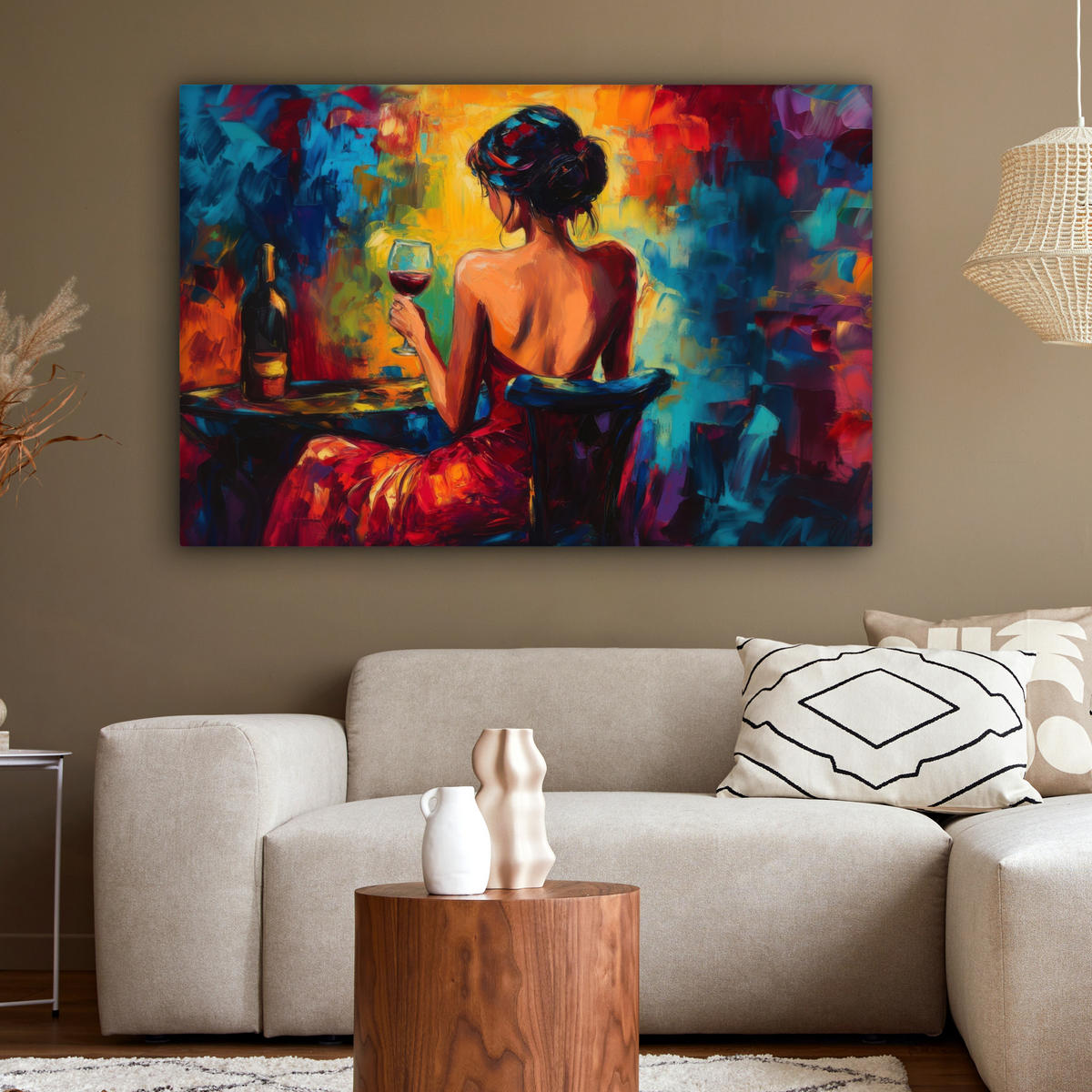 LEINWANDBILD Wein - Frau - Stimmungsvoll - Farbenfroh XXL 150x100 cm - Bordeaux, Textil (150/100cm) - MuchoWow