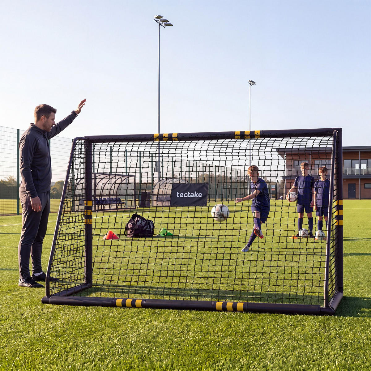FUSSBALLTOR Harry, werkzeugloses Klicksystem , schwarz/gelb - Gelb/Schwarz, Kunststoff (244/86cm) - tectake