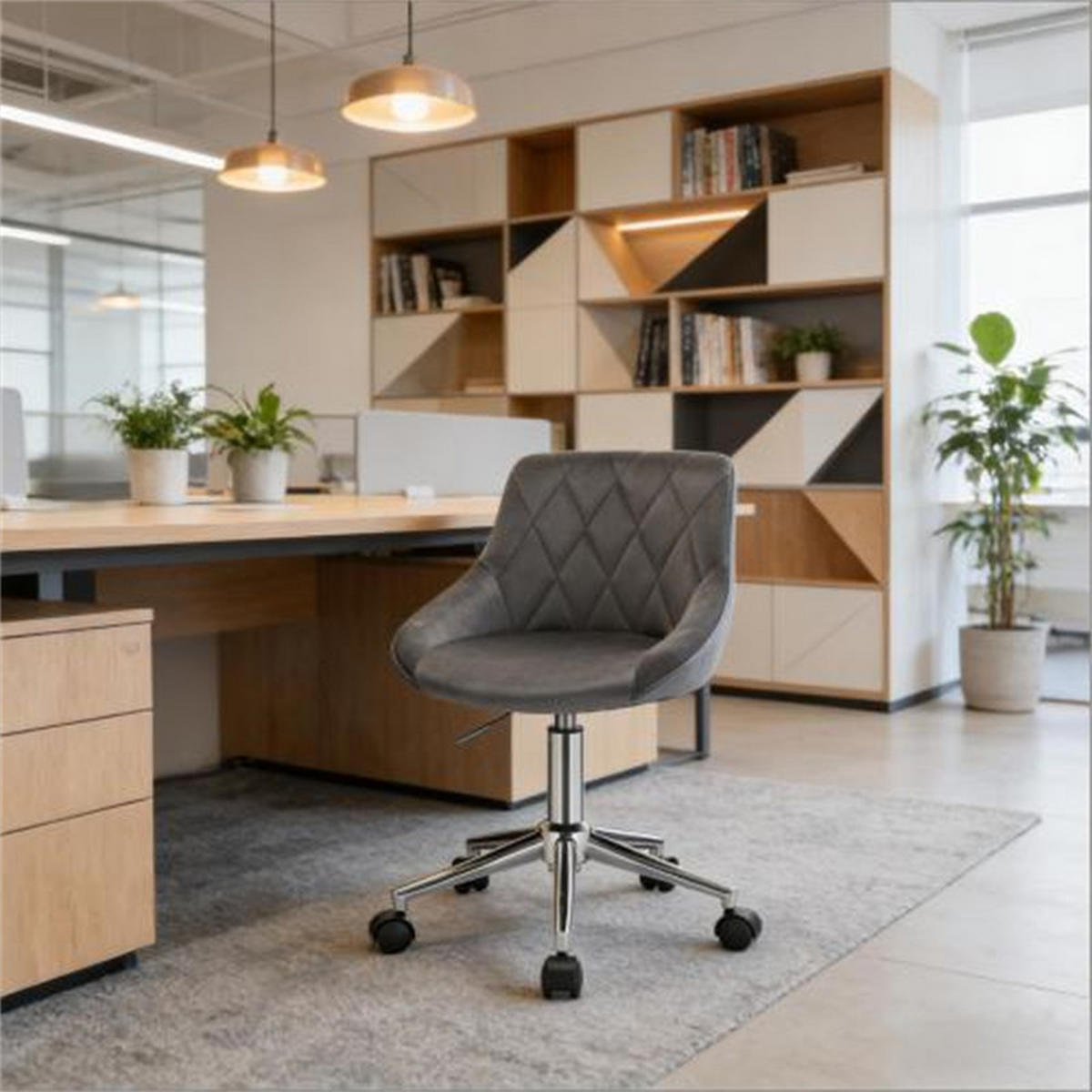 DREHSTUHL Home Office Dunkelgrau, Metall & Samt, drehbar & rollbar, 31,5 x 37,5 x 77 cm - Grau, Metall (37.5/77/31.5cm) - Albatros