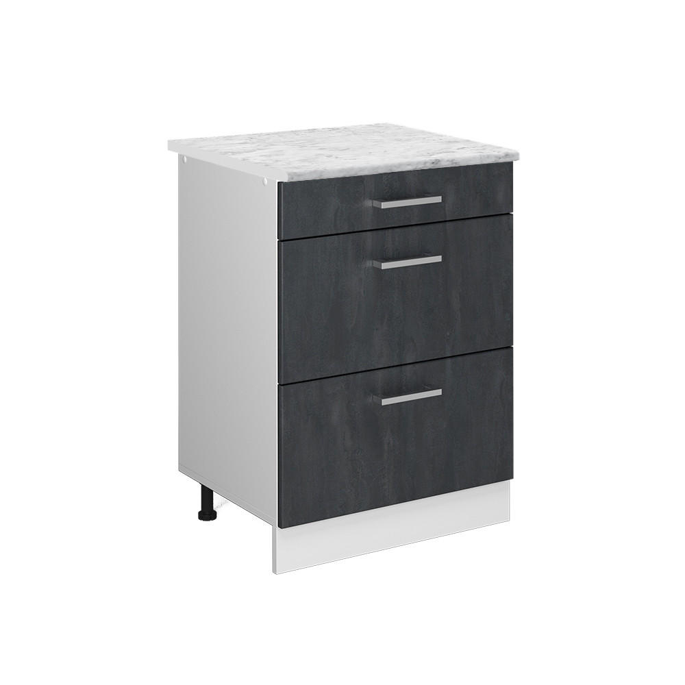 SCHUBLADENSCHRANK R-Line Schwarz Beton 60 cm AP Marmor - Schwarz/Weiß, Holzwerkstoff (60/81.6/60cm) - Vicco