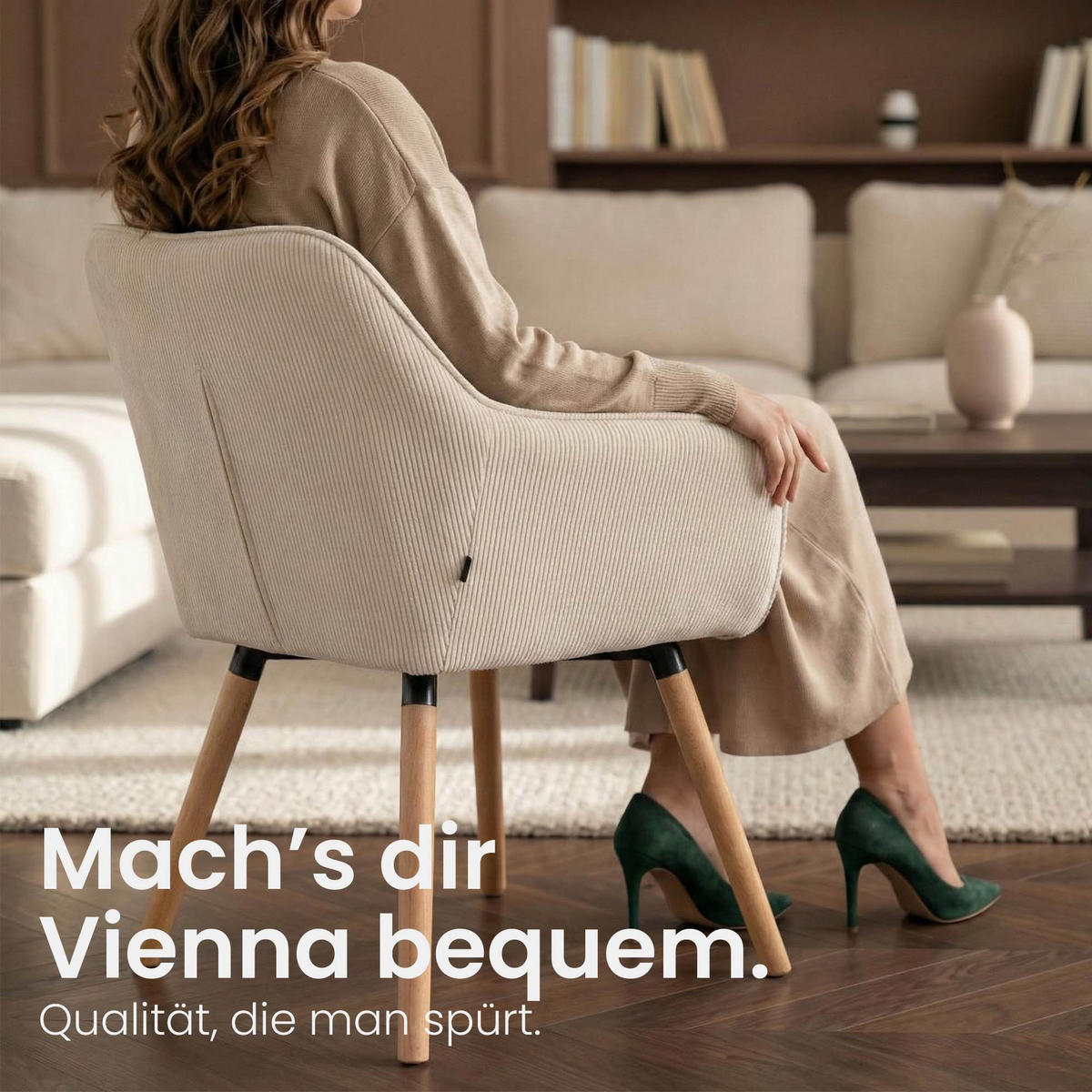 ESSZIMMERSTUHL Cord Creme - Eukalyptusholzfarben/Creme, Holz/Textil (65/82/64cm) - CLP