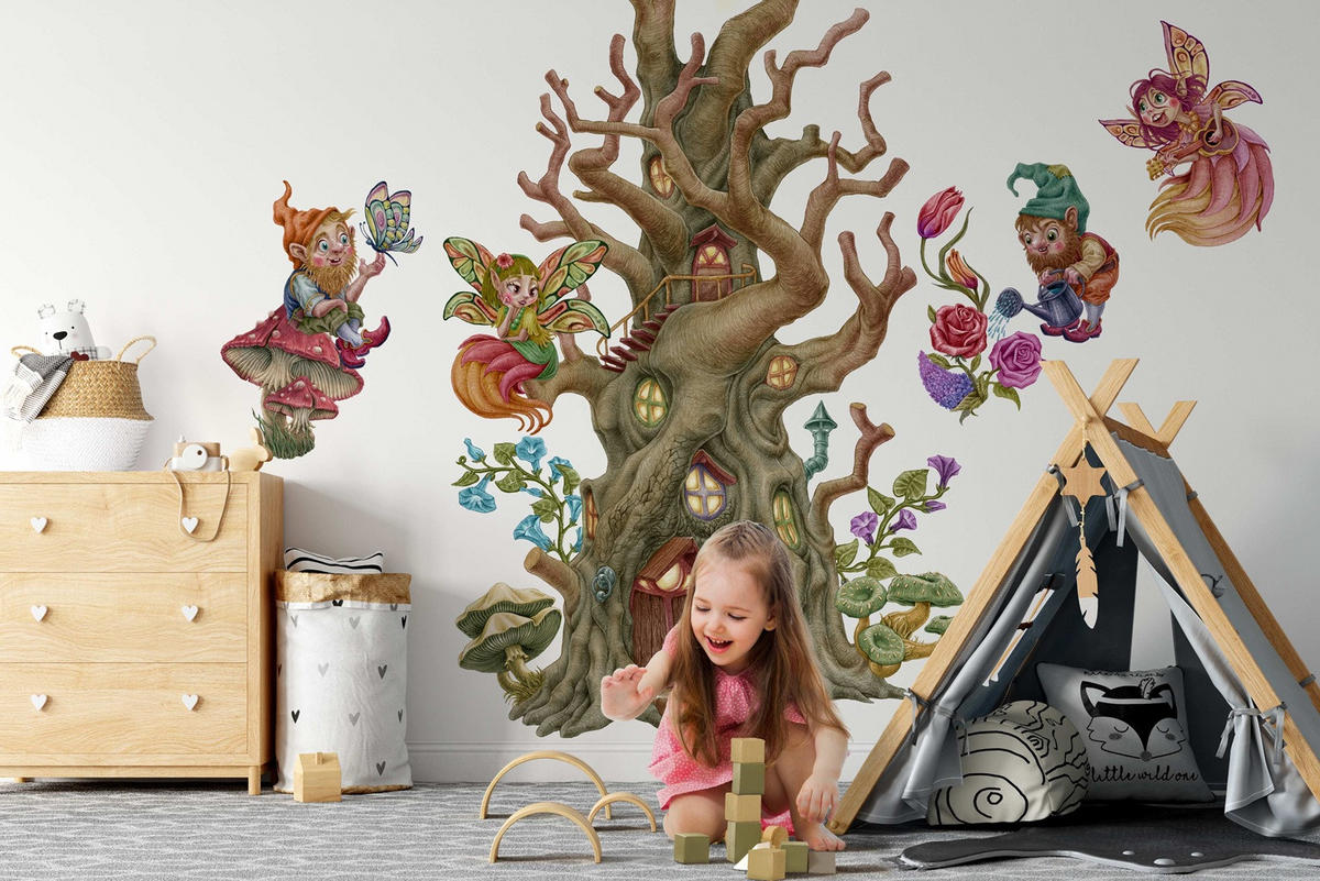 WANDAUFKLEBER 130x172cm - Feenwald - Multicolor, Kunststoff (130/172/0.1cm) - Wallfluent