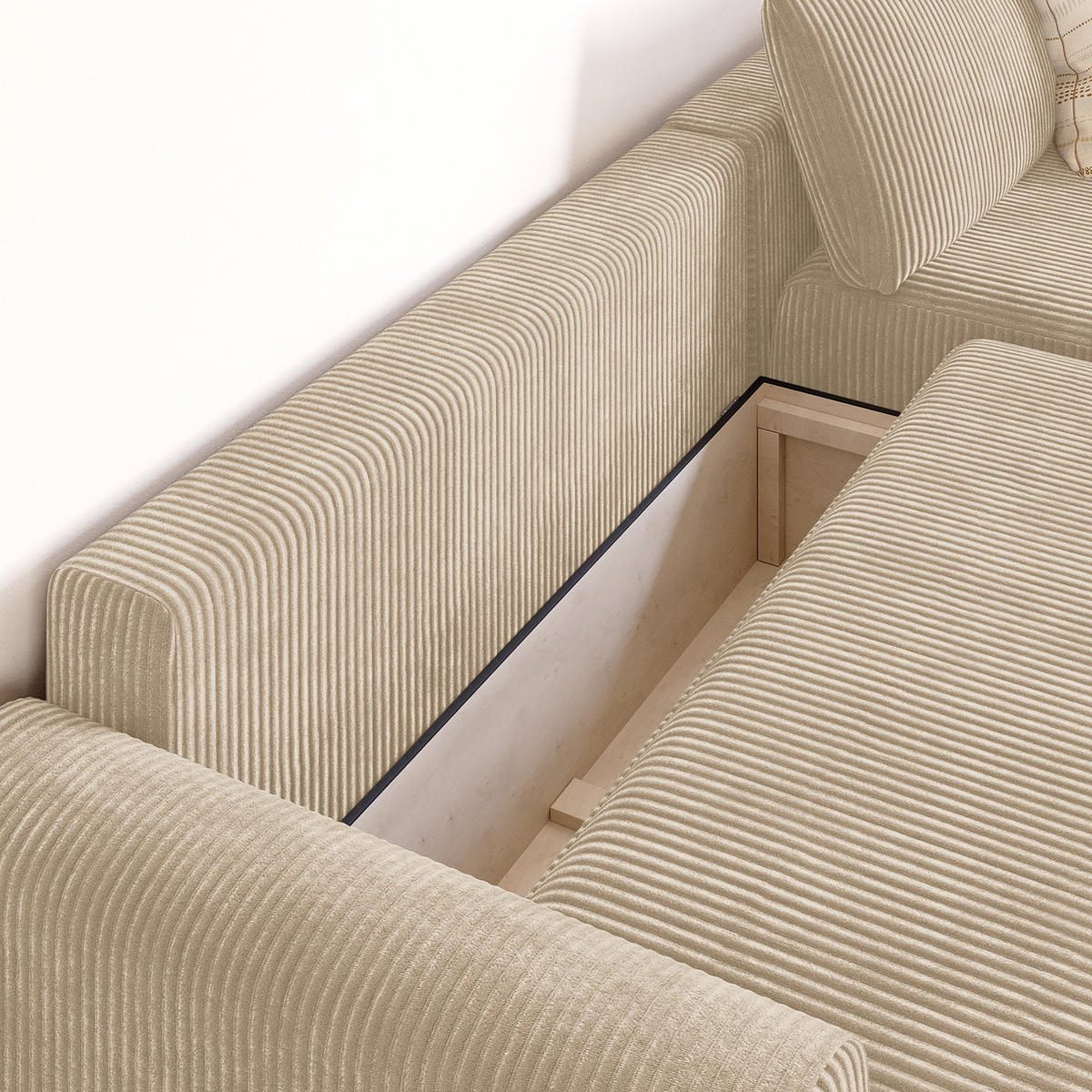 ECKSOFA mit Schlaffunktion - Longchair - Creme/Schwarz, Kunststoff/Textil (253/167cm) - home24