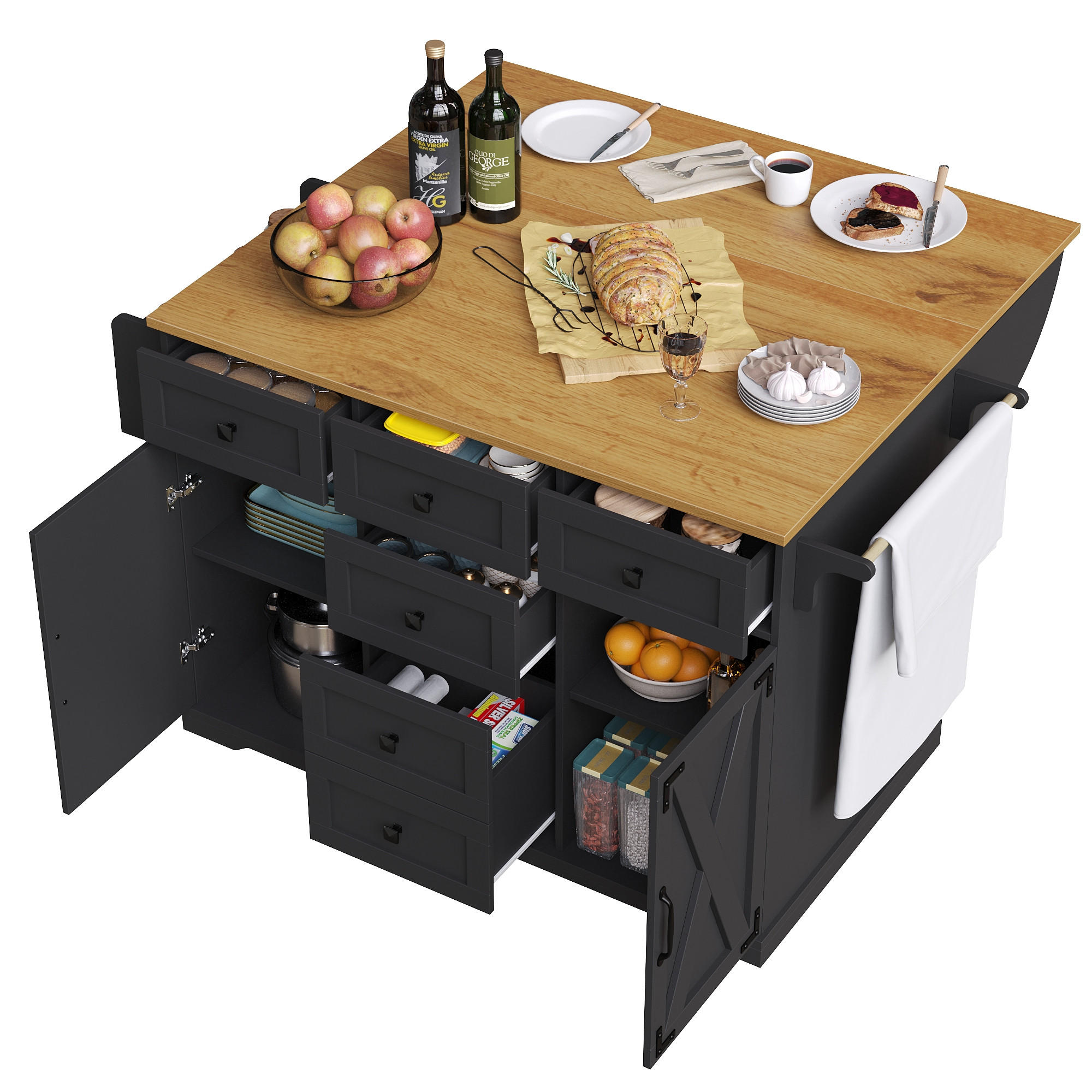 Luhomfu Servierwagen Schwarz 147x93x70 cm