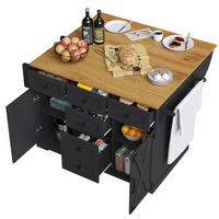 SERVIERWAGEN 147x44-70x93 cm aus MDF und Metall mit Klappfunktion und ausziehbarer Tischplatte, Metallverzierungen, schwarz - Schwarz, Holzwerkstoff (147/93/70cm) - Luhomfu