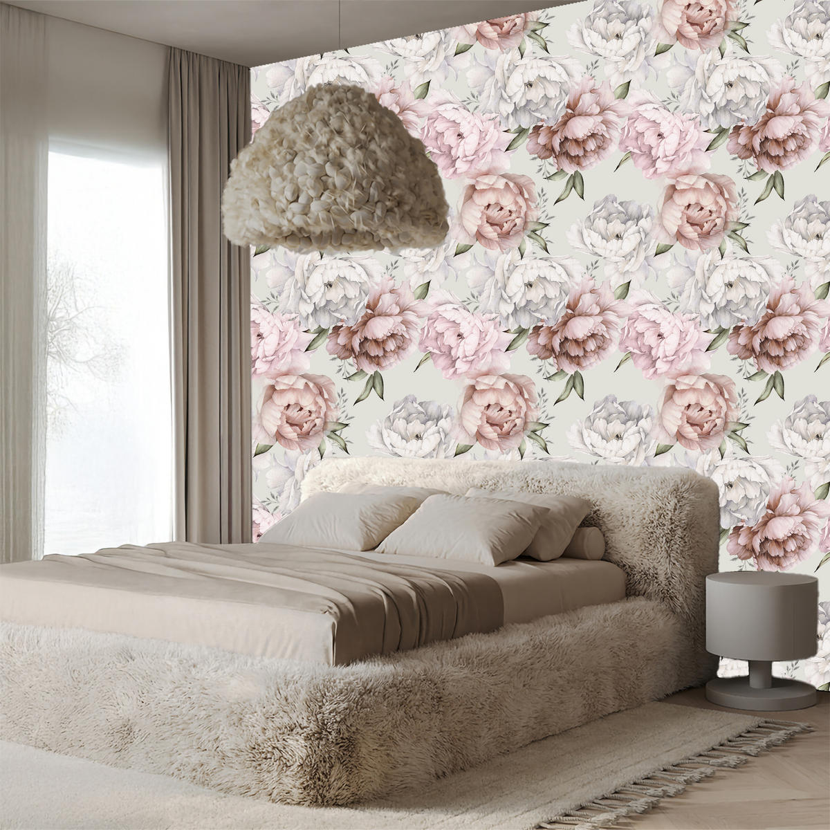 VLIESTAPETE Pfingstrosen im englischen Stil – Rosa, Grau, Weiß – 50x1000 cm - Rosa/Weiß, Papier (50/1000cm) - Muralo