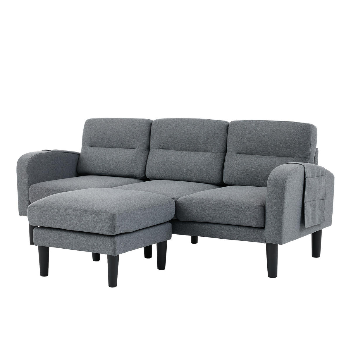 ECKSOFA 204/136/80 cm Grau mit Chaiselongue und Aufbewahrungstasche - Grau, Textil (204/136cm) - Oxeza