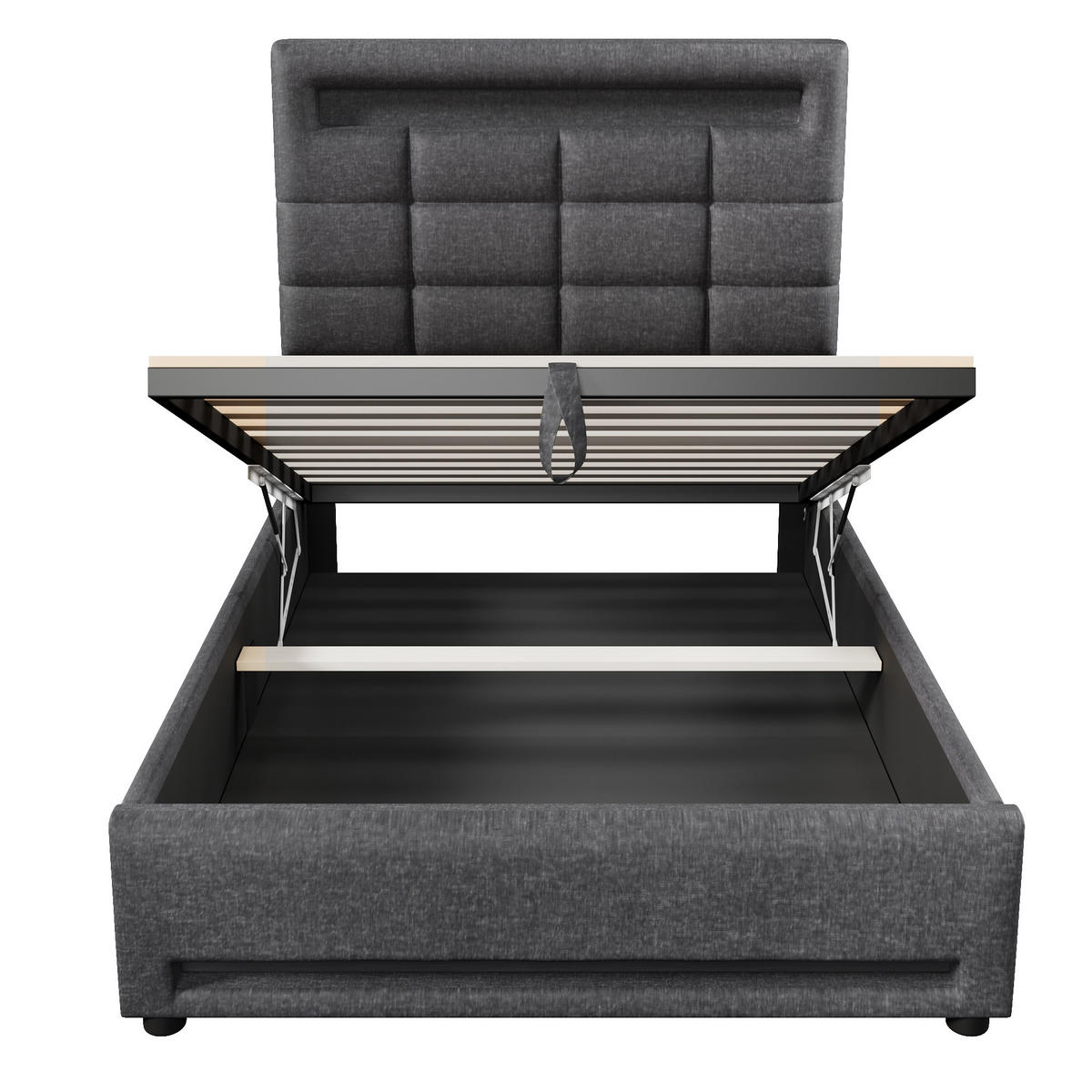 POLSTERBETT 90x200cm Grau Leinen APP-Fernbedienung LED Hydraulik USB - Grau, Holz (90/200cm) - FLIEKS