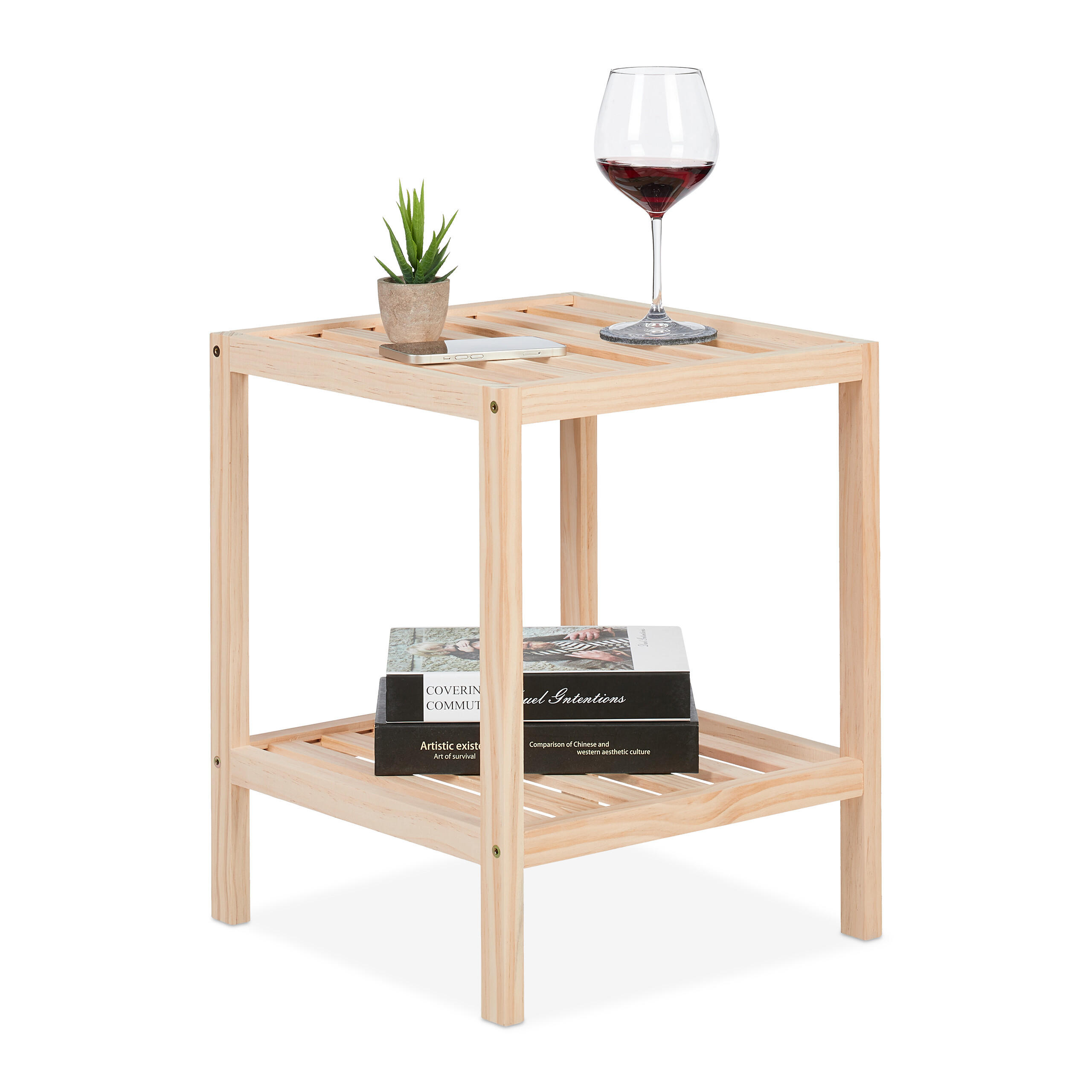 BEISTELLTISCH - Hellbraun, Holz (40/40/50cm) - Relaxdays