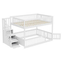 ETAGENBETT Holz 140 x 200 cm Weiß/Grau mit Treppe und Schubladen - Weiß, Holz (140/200cm) - ComfortXL