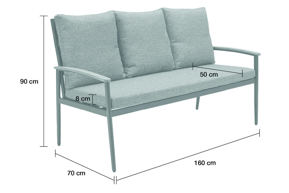 LOUNGESOFA Phoenix 160x70x90 cm, Metall, Anthrazit - Anthrazit/Grau, Metall (160/90/70cm) - dasmöbelwerk