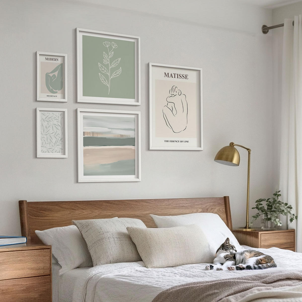 WANDBILDER 5er-Set - 50x50 cm & 20x30 cm & 40x60 cm Weißer Rahmen - Abstrakte Pflanzenformen - Weiß, Kunststoff (40/60cm) - ArtPrintCave