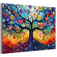 METALLBILD Kunst - Baum des Lebens - Blumen - Hippie 60x40 cm - Dunkelblau, Metall (60/40cm) - MuchoWow