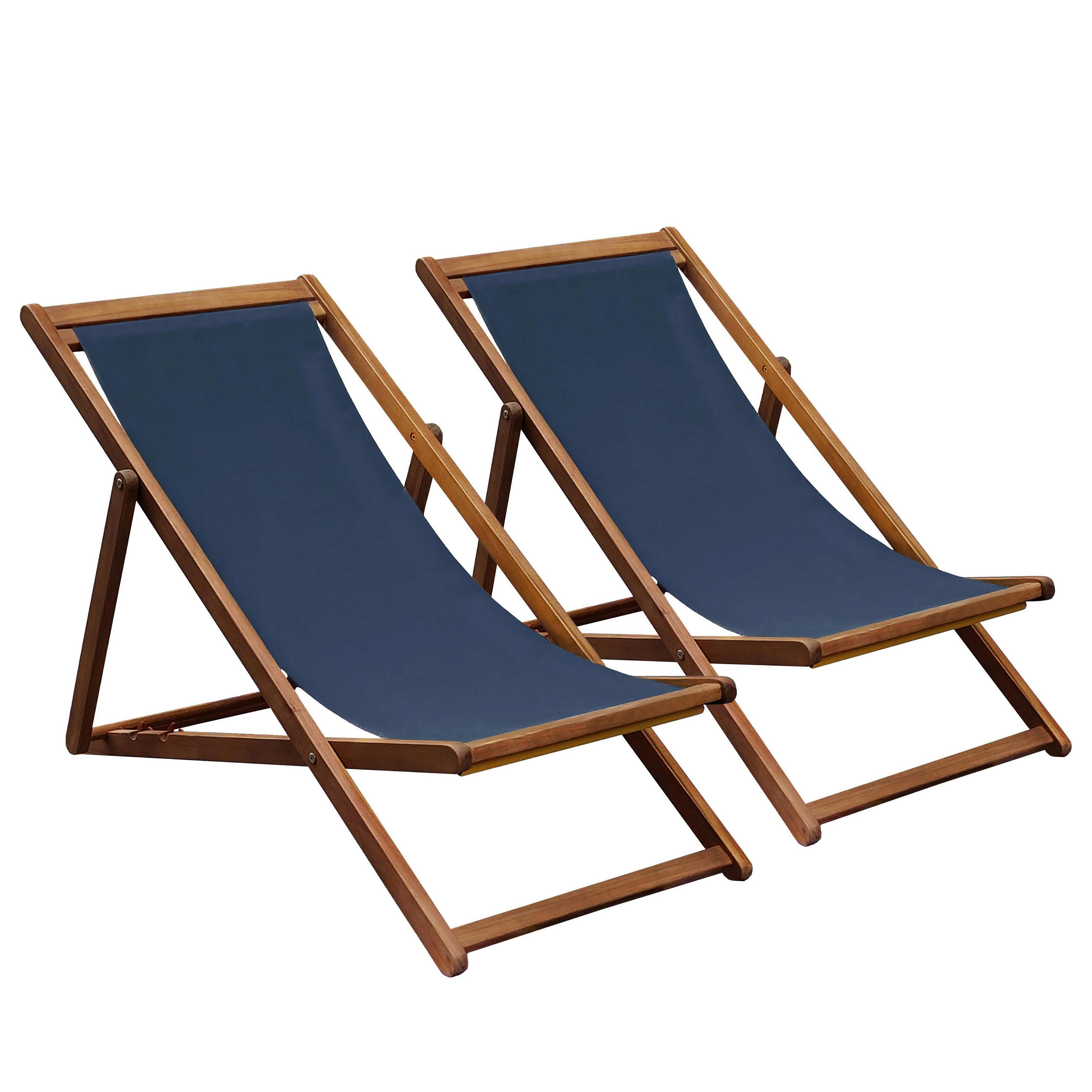 LIEGESTUHL 2-tlg., Dunkelblau - Blau, Holz (60/87/113cm) - Oviala